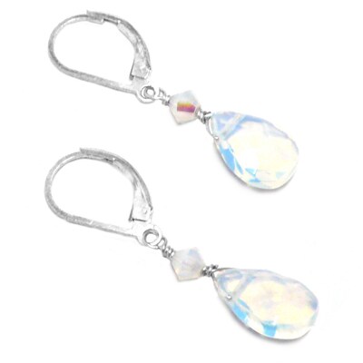 "Sea Opal" Glass Briolette Sterling Silver Lever Back Earrings Crystal - image3